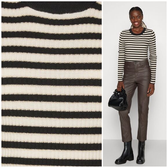 GAP Brooklyn Rib Knit Striped Crew Sweater - Black/Ivory/Gold - Picture 3 of 10